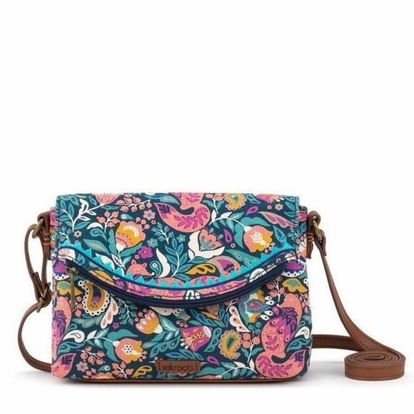 Sakroots Pacific Mini Floral Paisley Foldover Crossbody Bag Colorful Multipocket - Picture 1 of 7